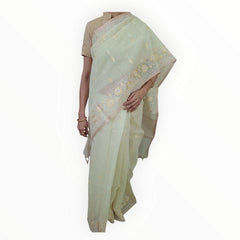 Light Basil Fancy Check Embroidery Saree
