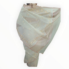 Light Basil Fancy Check Embroidery Saree