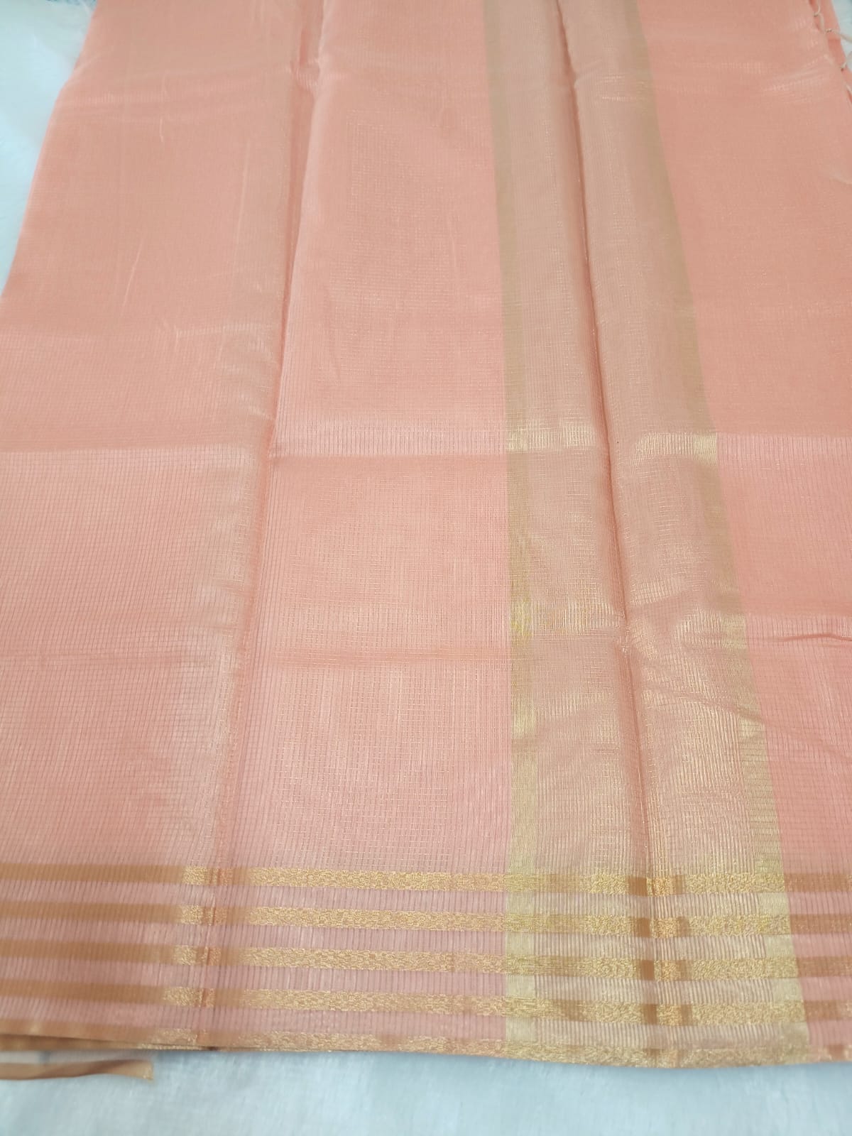 Blushing Peach Fancy Check Saree