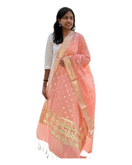 Peach Cotton Hand Weaving Dupatta