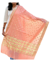 Peach Cotton Hand Weaving Dupatta
