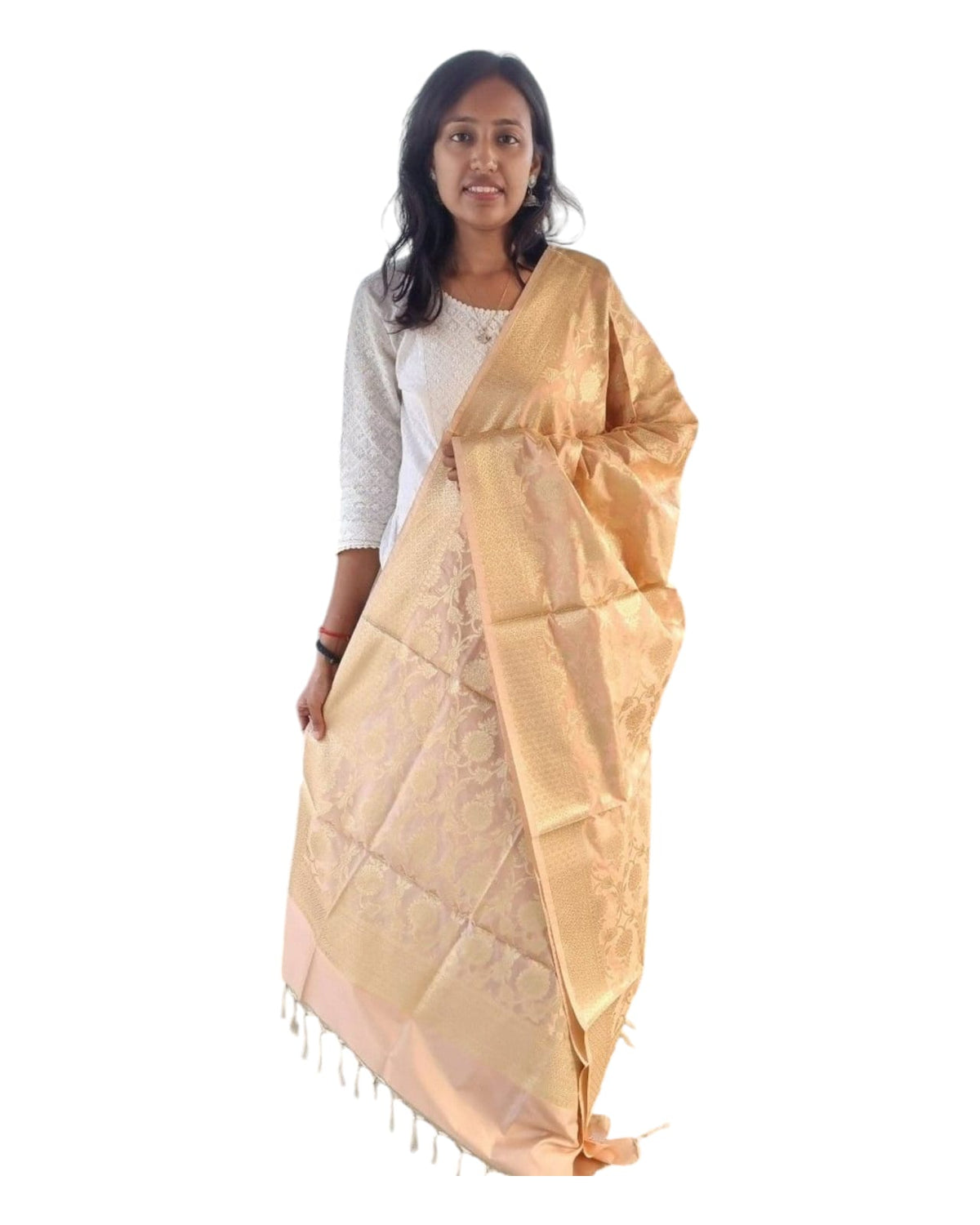 Blushing Peach Silk Dupatta