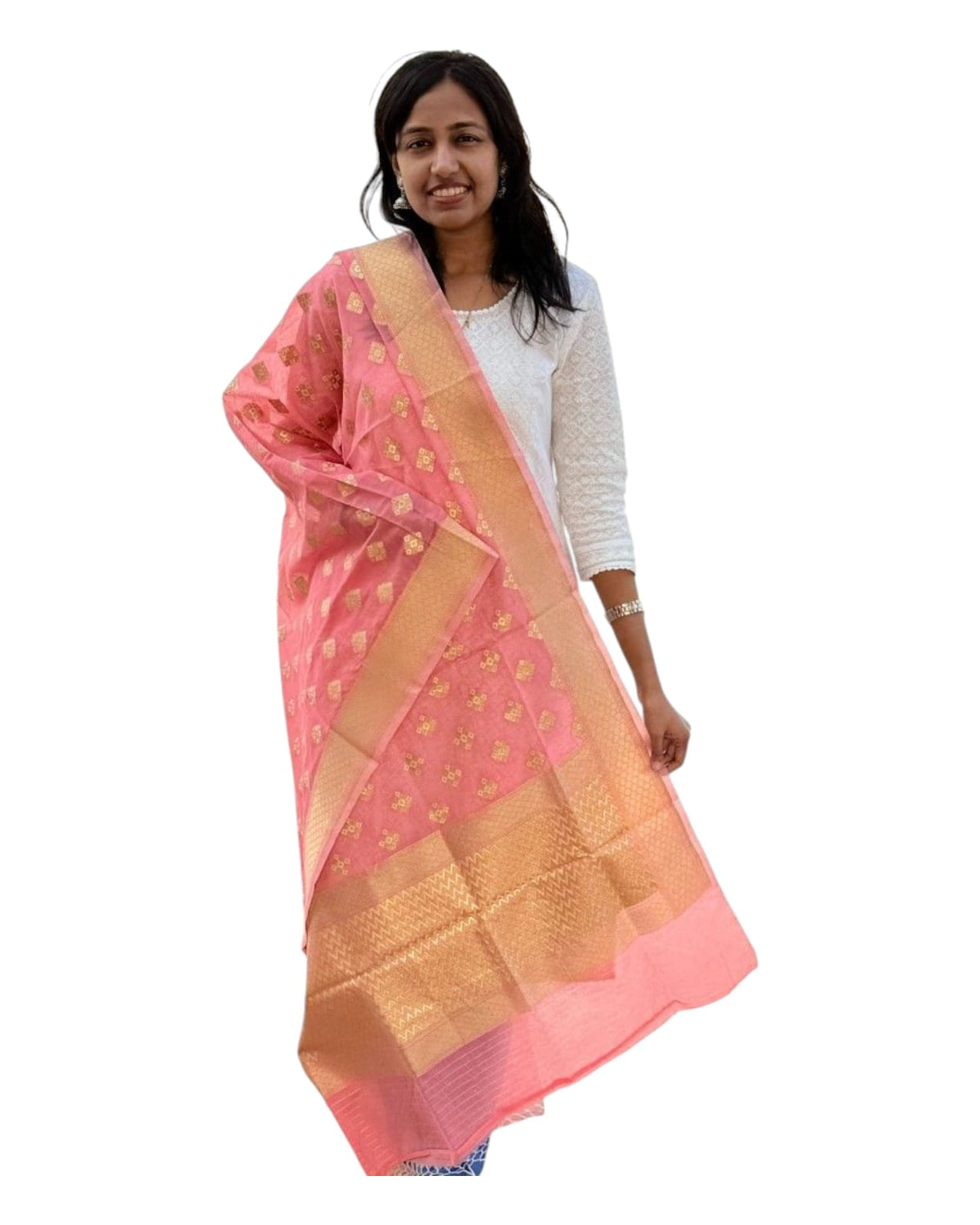 Pink Cotton Weaving Dupatta