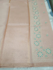 Heather Peach Fancy Check Embroidery Saree