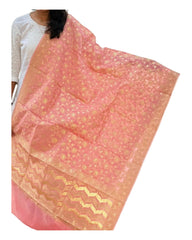Pink Cotton Weaving Floral Dupatta