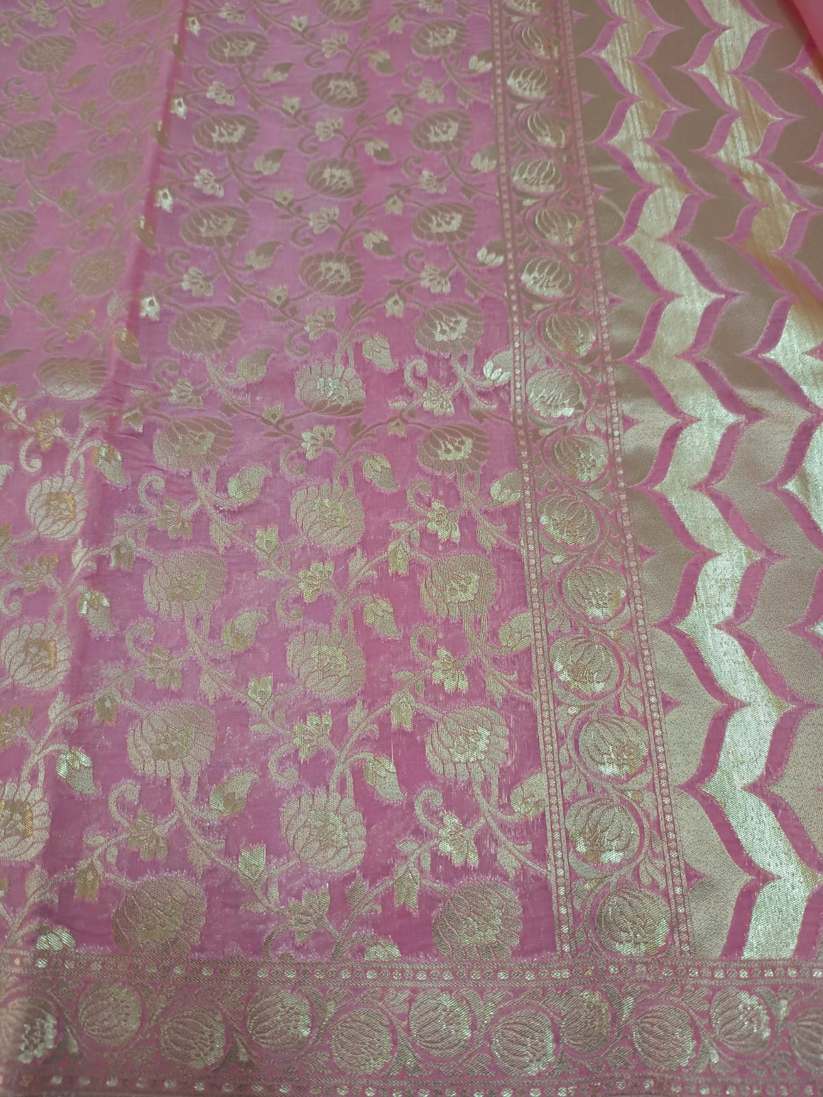 Pink Cotton Weaving Floral Dupatta