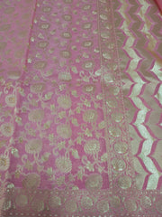 Pink Cotton Weaving Floral Dupatta