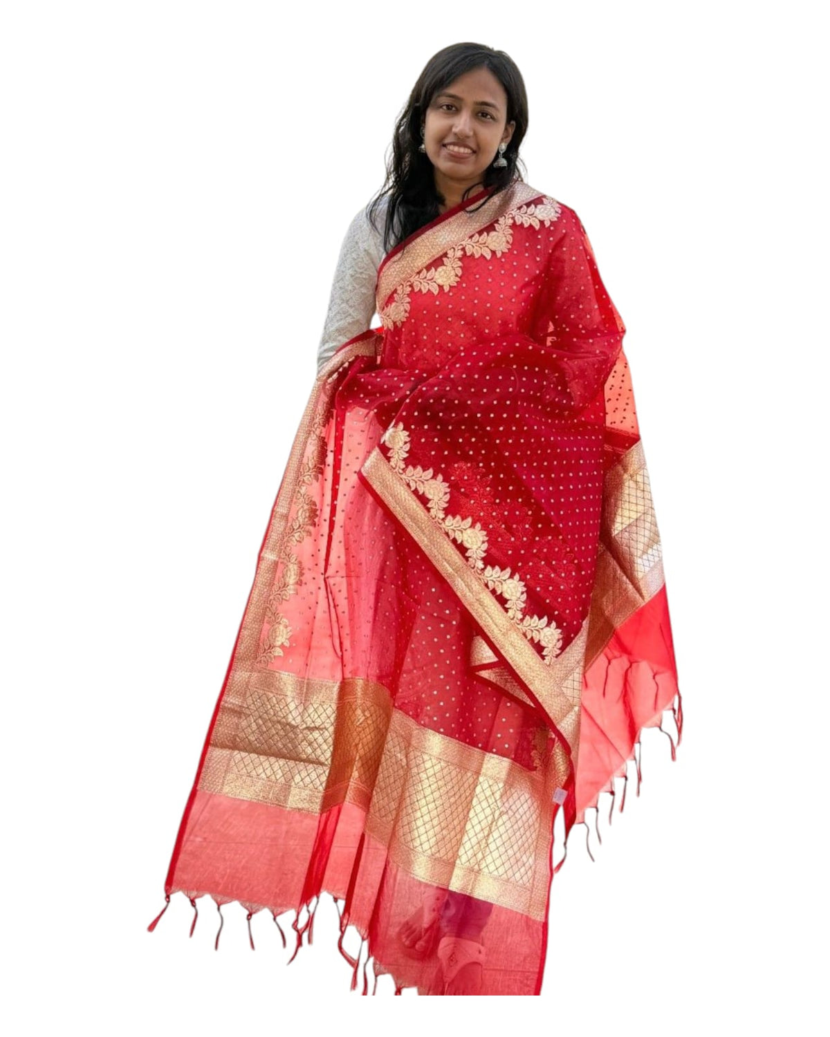 Red Organza Dupatta