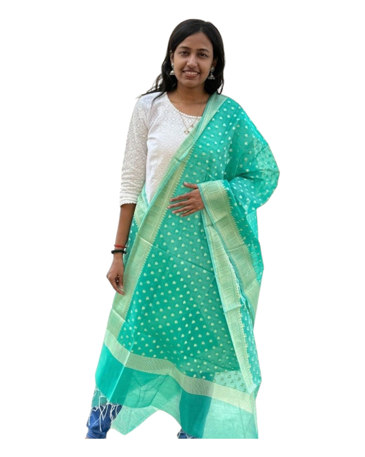 Light Sea Green Weaving Fancy Dupatta