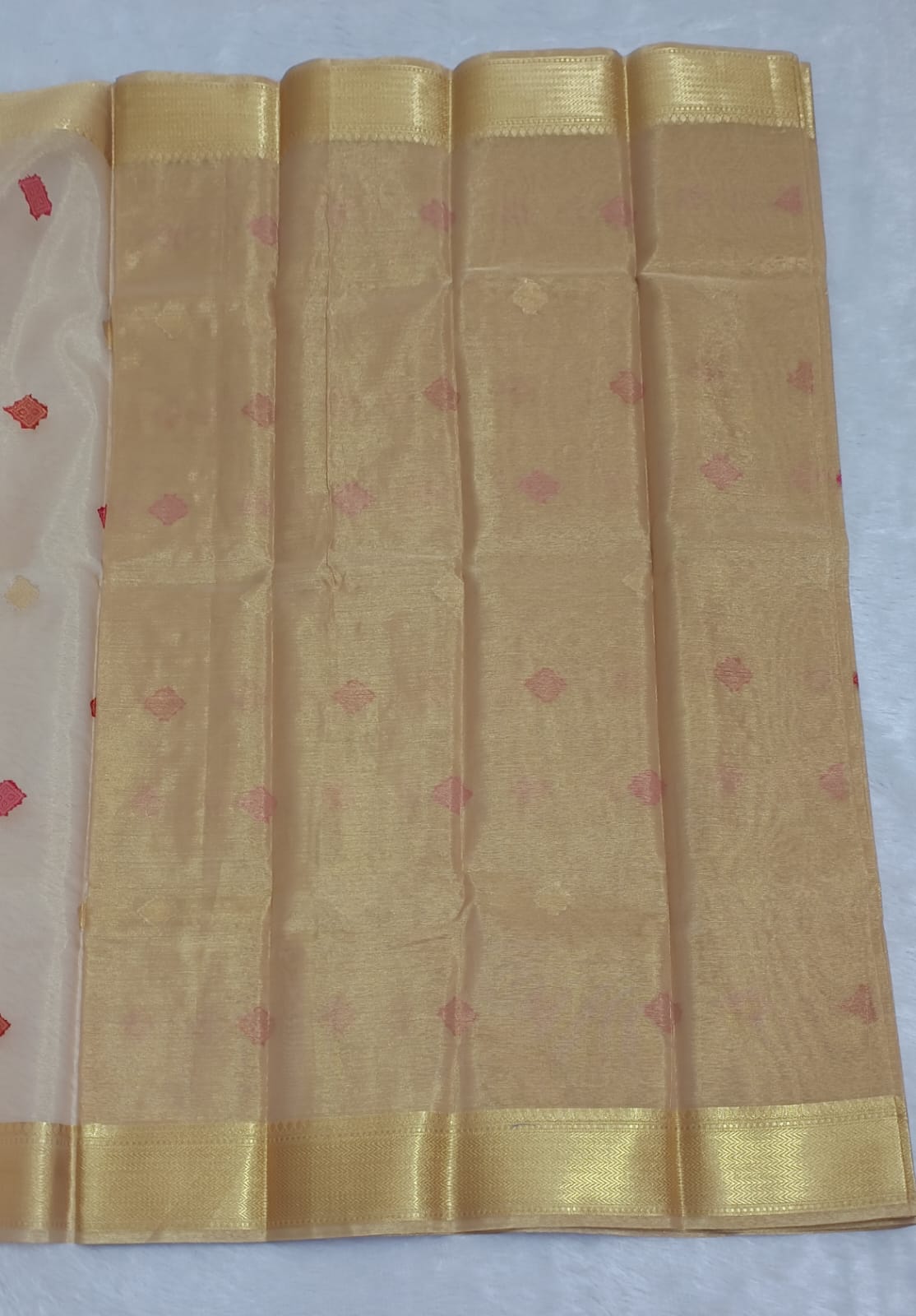 Malkin In Shiny Beige Soft Tissue Saree