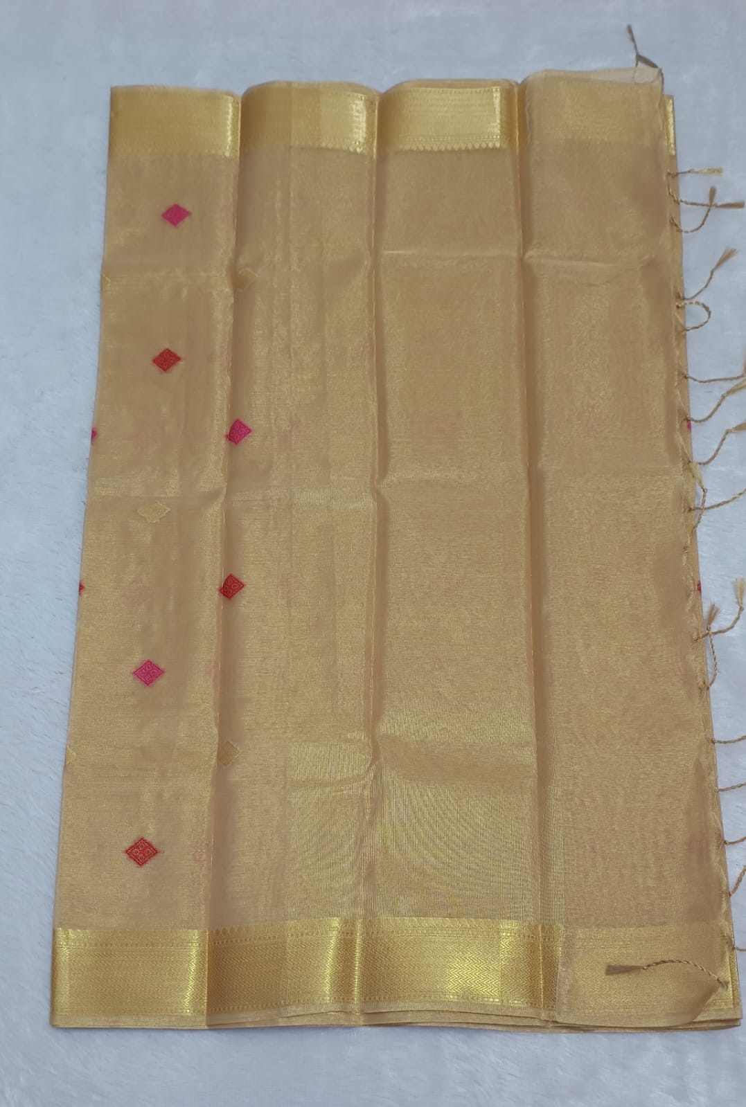 Malkin In Shiny Beige Soft Tissue Saree