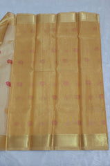 Shiny Metallic Gold Circle Design Soft Tissue Saree