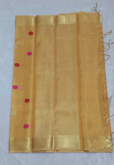 Shiny Metallic Gold Circle Design Soft Tissue Saree