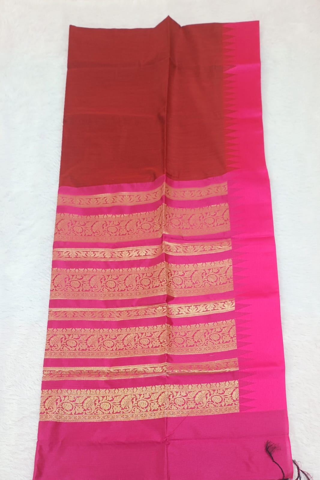 Turky Red & Pink Silk Saree